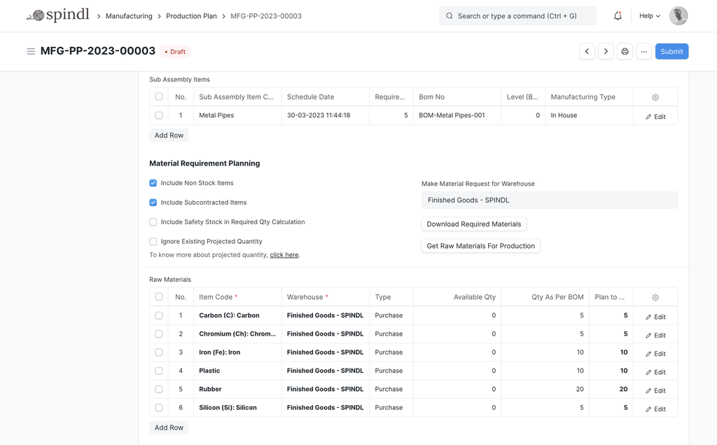 Material resource planning